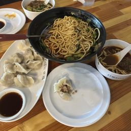 Chicken and mushroom dumplings and Szechwan Spicy Beef Noodle Soup Chicken and mushroom dumplings and Szechwan Spicy Beef Noodle Soup