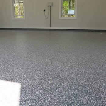 Epic Epoxy and Design - 1/4" gravel vinyl flake bonded between charcoal high moisture epoxy primer and a slip resistant polyaspartic clear coat. - Refinishing Services Near Me - Mount Pleasant, South Carolina