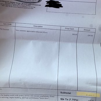 Prime Marine - 2-7-19 invoice - Boat Repair Near Me - Rancho Cucamonga, California