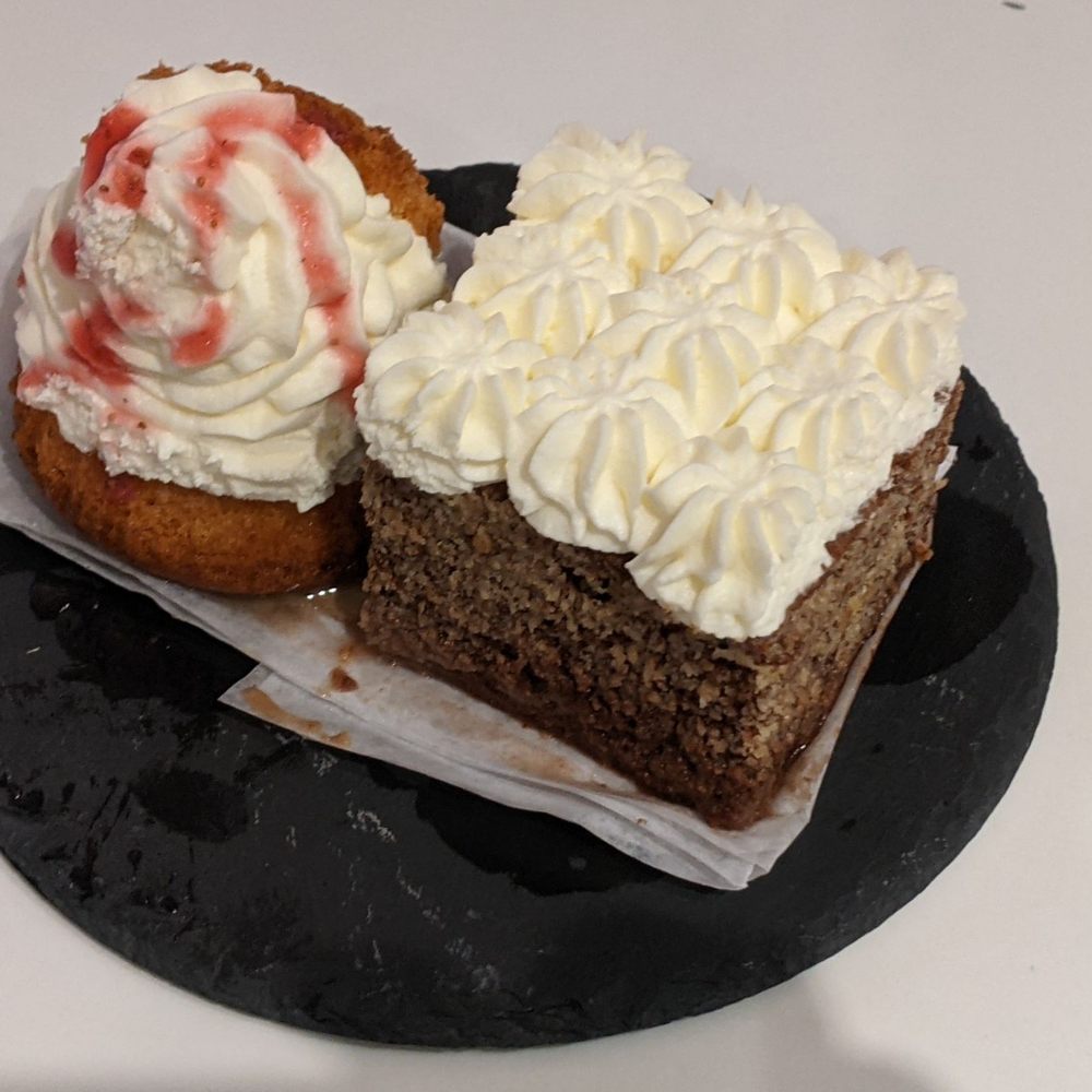 two desserts on a plate two desserts on a plate