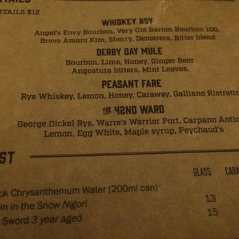 The Franklin Room - Partial cocktail menu - The Whisky Boy and 42nd Ward are awesome! - American Near Me - Chicago, Illinois The Franklin Room - Partial cocktail menu - The Whisky Boy and 42nd Ward are awesome! - American Near Me - Chicago, Illinois
