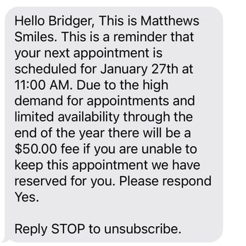Matthews Smiles Dental - Here is the text I received. - General Dentistry Near Me - Provo, Utah Matthews Smiles Dental - Here is the text I received. - General Dentistry Near Me - Provo, Utah