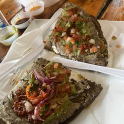 Smiley's Flea Market - Blue corn and squash blossom quesadilla with salsa