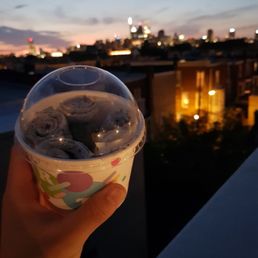 a hand holding a cup of icecream