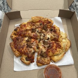No care went in to making this pizza obviously employees are fat and happy and don't care about customers. No care went in to making this pizza obviously employees are fat and happy and don't care about customers.