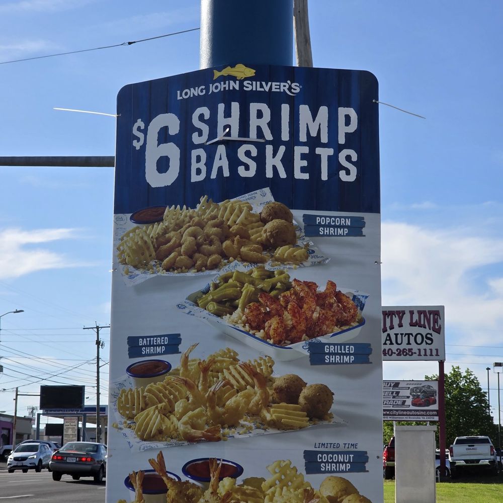 Long John Silver's - An advertisement right under their outdoor sign. - Seafood Near Me - Roanoke, Virginia Long John Silver's - An advertisement right under their outdoor sign. - Seafood Near Me - Roanoke, Virginia