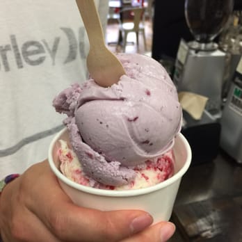 Panhandle Cone & Coffee - Buttermilk Huckleberry on top of Toasted Coconut Raspberry Swirl - Coffee & Tea Near Me - Sandpoint, Idaho