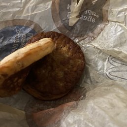 A Mc Sausage McGriddle without egg and cheese. A Mc Sausage McGriddle without egg and cheese.