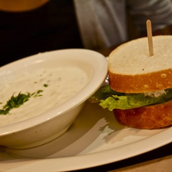 Boudin SF - combo of clam chowder and chicken salad sandwich - Bakeries Near Me - Costa Mesa, California