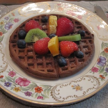Wilson House Bed and Breakfast - Homemade chocolate waffle with fresh fruit. - Bed & Breakfast Near Me - Baltimore, Maryland Wilson House Bed and Breakfast - Homemade chocolate waffle with fresh fruit. - Bed & Breakfast Near Me - Baltimore, Maryland
