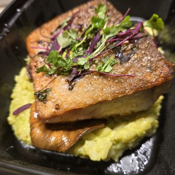 White and Wood - Salmon and risotto - Wine Bars Near Me - Greensboro, North Carolina