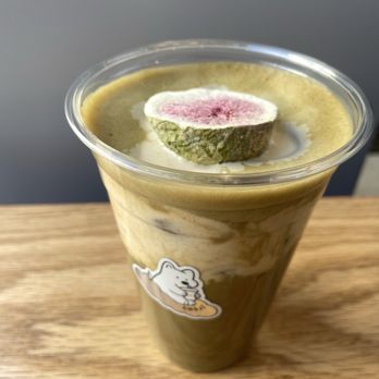 Choji - $10.01 ($8.50 + 0.75 oat milk): Fig Hojicha Latte (unsweetened). Foam nice & sweet, no hojicha flavor - Bubble Tea Near Me - New York, New York