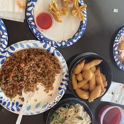 Hunan Cafe - Crab Rangoon, Pork fried rice, Sweet and Sour Chicken, and Vegetable Mei Fun.