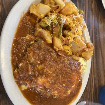 Al's Cafe - Cactus omelette with home made potatoes and biscuits and gravy (not pictured). - Mexican Near Me - Fresno, California