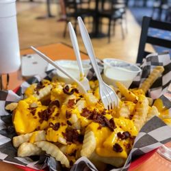 High Point Bowling Center - Bacon cheese fries with ranch; hot, fresh and very tasty!