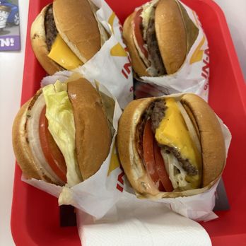 In-N-Out Burger - Three cheeseburgers and 1 veggie burger. - Fast Food Near Me - Millbrae, California