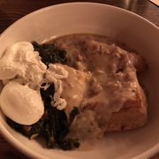 Photo of Haute Dish - Minneapolis, MN, United States. Biscuits and gravy with poached eggs for an upcharge