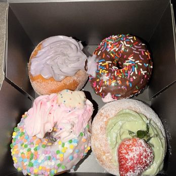 HoneyBird - Ube donut, chocolate sprinkled, birthday donut and strawberry matcha - Tacos Near Me - Allen, Texas