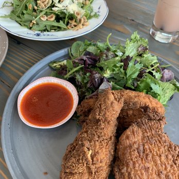 Margot - fried chicken + wild arugula salad - Spanish Near Me - Culver City, California Margot - fried chicken + wild arugula salad - Spanish Near Me - Culver City, California