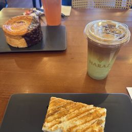 Biscoff cake, chocolate crossaint, Dubai chocolate latte