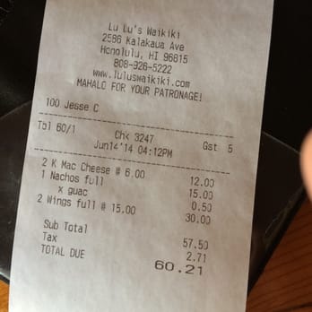 Lulu's Waikiki - Total Bill = over priced for horrible food /: - Burgers Near Me - Honolulu, Hawaii Lulu's Waikiki - Total Bill = over priced for horrible food /: - Burgers Near Me - Honolulu, Hawaii