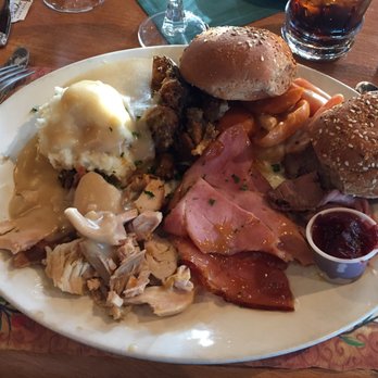 Adobe Restaurant and Lounge - Three meat plate. Roast beef, turkey and ham with mashed potatoes, gravy, stuffing and veggies with bread roles and a cranberry chutney. - Seafood Near Me - Yachats, Oregon Adobe Restaurant and Lounge - Three meat plate. Roast beef, turkey and ham with mashed potatoes, gravy, stuffing and veggies with bread roles and a cranberry chutney. - Seafood Near Me - Yachats, Oregon