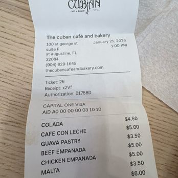 The Cuban Cafe And Bakery - Real time prices - Cuban Near Me - St. Augustine, Florida