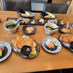 Pork and chicken katsu set meal