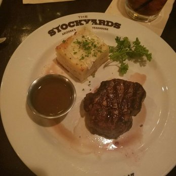 Stockyards Restaurant - 8 oz. filet (seemed more like 10) and parmesan potato stack. - Steakhouses Near Me - Phoenix, Arizona Stockyards Restaurant - 8 oz. filet (seemed more like 10) and parmesan potato stack. - Steakhouses Near Me - Phoenix, Arizona