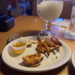 Blackened Grilled Shrimp Sidekick and plain margarita with sugar rim.