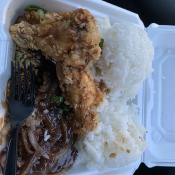 Pineapple Grill  - Mixed plate- chiken and burger steak - Hawaiian Near Me - Hurst, Texas