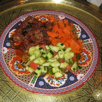Marrakesh Restaurant - Course #1: Eggplant, Cucumber, and Carrot Salad - Moroccan Near Me - Philadelphia, Pennsylvania