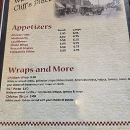 the menu for the restaurant