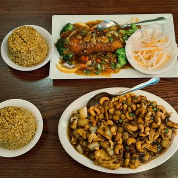 King Wah - Above is a salmon dish and below is cashew chicken (mine), both with fried rice. I sampled the salmon and was happier with my choice. - Chinese Near Me - Rocky River, Ohio King Wah - Above is a salmon dish and below is cashew chicken (mine), both with fried rice. I sampled the salmon and was happier with my choice. - Chinese Near Me - Rocky River, Ohio