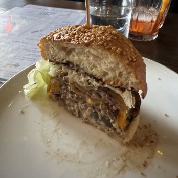 The Attic - Burger cut in half - Breakfast & Brunch Near Me - Long Beach, California The Attic - Burger cut in half - Breakfast & Brunch Near Me - Long Beach, California