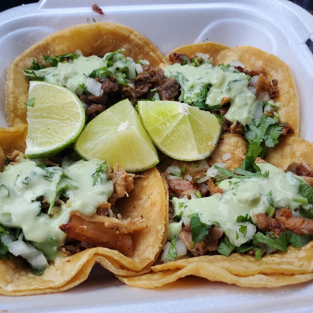 Tatema - Carne asada and chicken on the left and 2 pork belly tacos on the right. They were delicious! - Mexican Near Me - Kansas City, Missouri Tatema - Carne asada and chicken on the left and 2 pork belly tacos on the right. They were delicious! - Mexican Near Me - Kansas City, Missouri