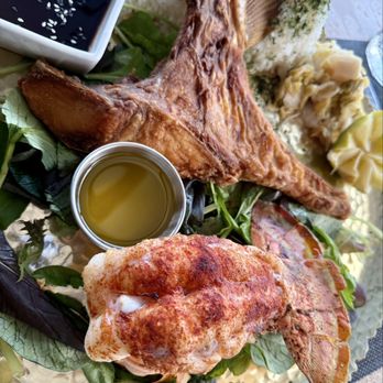 Oasis on the Beach - Kahala fish  collar and lobster tail. 30 ounces of love! Both cooked to perfection. - Hawaiian Near Me - Kapaa, Hawaii