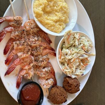 Zachry's Riverhouse - The shrimp plate with grits and Asian slaw - Seafood Near Me - Jekyll Island, Georgia Zachry's Riverhouse - The shrimp plate with grits and Asian slaw - Seafood Near Me - Jekyll Island, Georgia