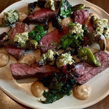 Arden - Painted hills Bavette steak, peppers, rainbow chard, salsa verde, black bean mayo - New American Near Me - Portland, Oregon Arden - Painted hills Bavette steak, peppers, rainbow chard, salsa verde, black bean mayo - New American Near Me - Portland, Oregon