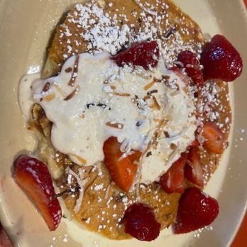 Snooze, an A.M. Eatery - Strawberry short cake pancake. - Breakfast & Brunch Near Me - Tustin, California Snooze, an A.M. Eatery - Strawberry short cake pancake. - Breakfast & Brunch Near Me - Tustin, California