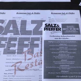 Salz & Pfeffer - Speisekarte mit Sonderkarte. Hier wird hauptsächlich Pizza und Pasta angeboten. - Italian Near Me - Hanover, NI Salz & Pfeffer - Speisekarte mit Sonderkarte. Hier wird hauptsächlich Pizza und Pasta angeboten. - Italian Near Me - Hanover, NI