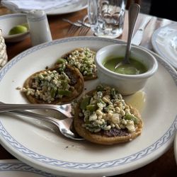 El Cardenal - Escamol sopes in a bean sauce (Escamol is the egg of the red ants)