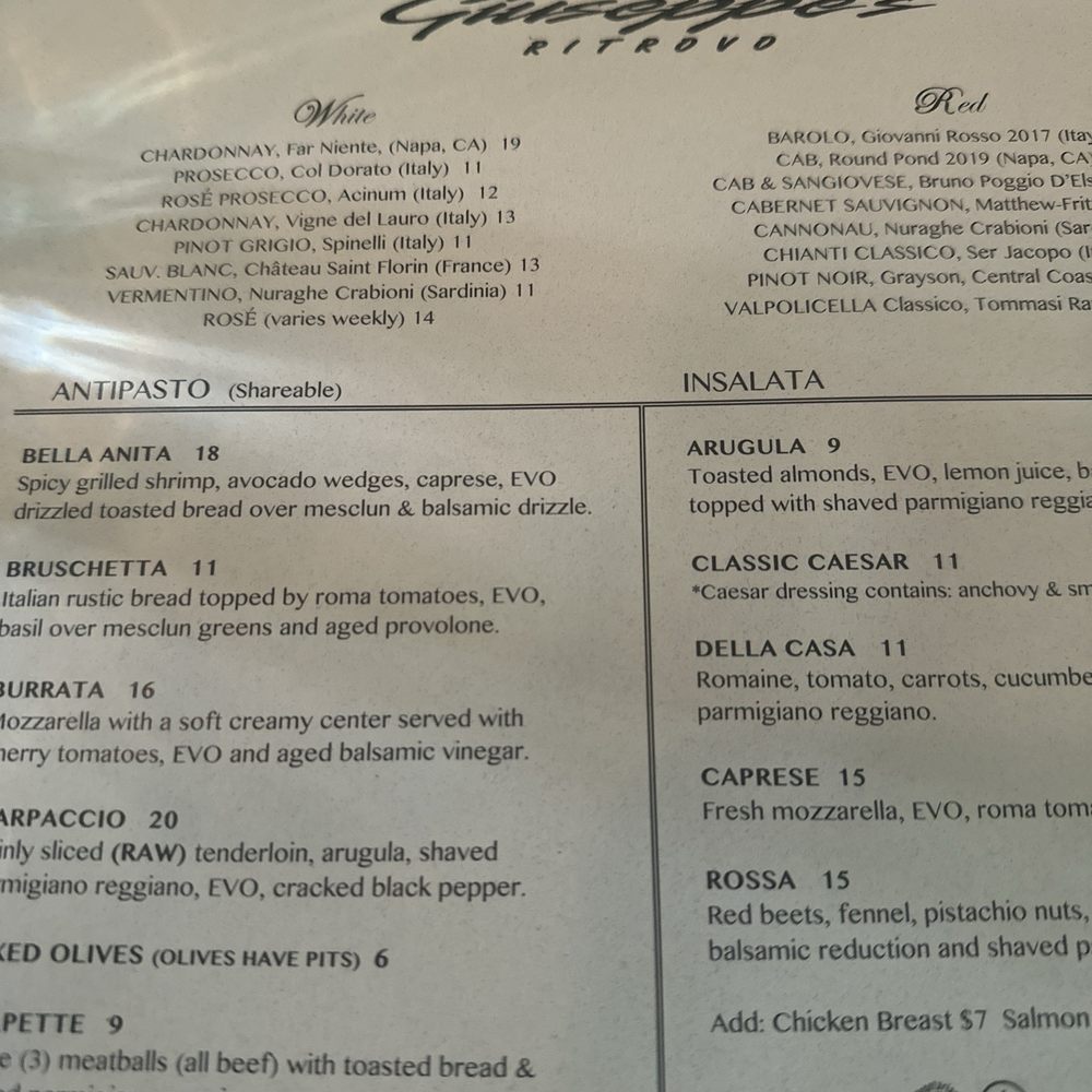 Giuseppe's Ritrovo - Menu - Italian Near Me - Columbus, Ohio