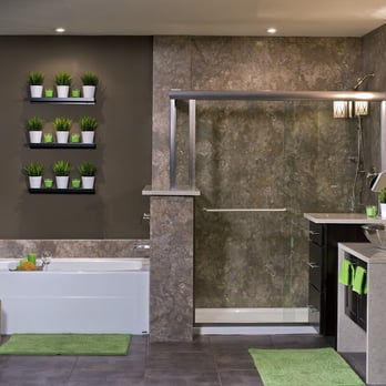 Re-Bath - a modern bathroom with a green rug - General Contractors Near Me - Bloomington, Illinois Re-Bath - a modern bathroom with a green rug - General Contractors Near Me - Bloomington, Illinois