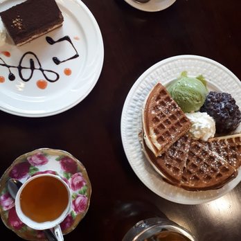 La Cuisson Cafe - royal chocolate cake, mocha, matcha+red bean waffle, jasmine tea - Cafes Near Me - Vancouver, British Columbia