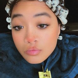 Hair Kailua - In-process of getting perm, rollers in place, chemical treatment in use, letting the hair soak.