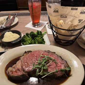 Buckley's Great Steaks - Slow Roasted Prime Rib of Beef Creamy Mashed Potatoes Broccoli  Shirley Temple Fresh bread - Steakhouses Near Me - Merrimack, New Hampshire