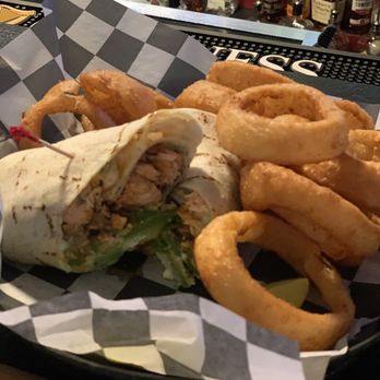 New Britain Inn - Spicy/sweet salmon wrap w/onion rings - Pubs Near Me - Doylestown, Pennsylvania