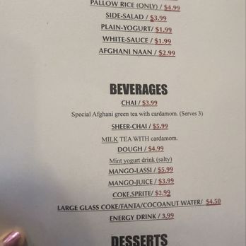 Afghan Cuisine - Menu drinks - Afghan Near Me - Kirkland, Washington