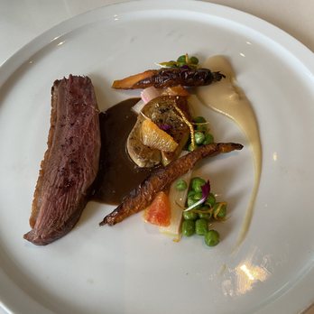 Miku - foie gras, rhubarb, black garlic jus, baby carrot, fresh peas, candied orange, blood orange - Japanese Near Me - Toronto, Ontario Miku - foie gras, rhubarb, black garlic jus, baby carrot, fresh peas, candied orange, blood orange - Japanese Near Me - Toronto, Ontario